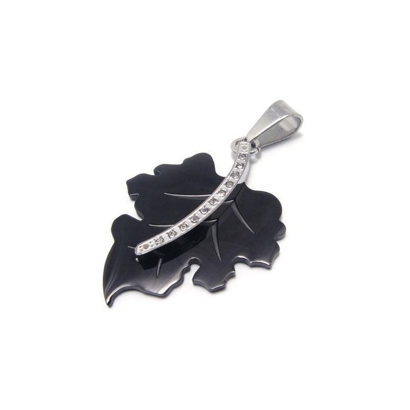 Colar Com Pingente De Folha De Bordo Em Titânio Puro Preto Colar Com Pingente De Folha De Bordo Em Titânio Puro Preto