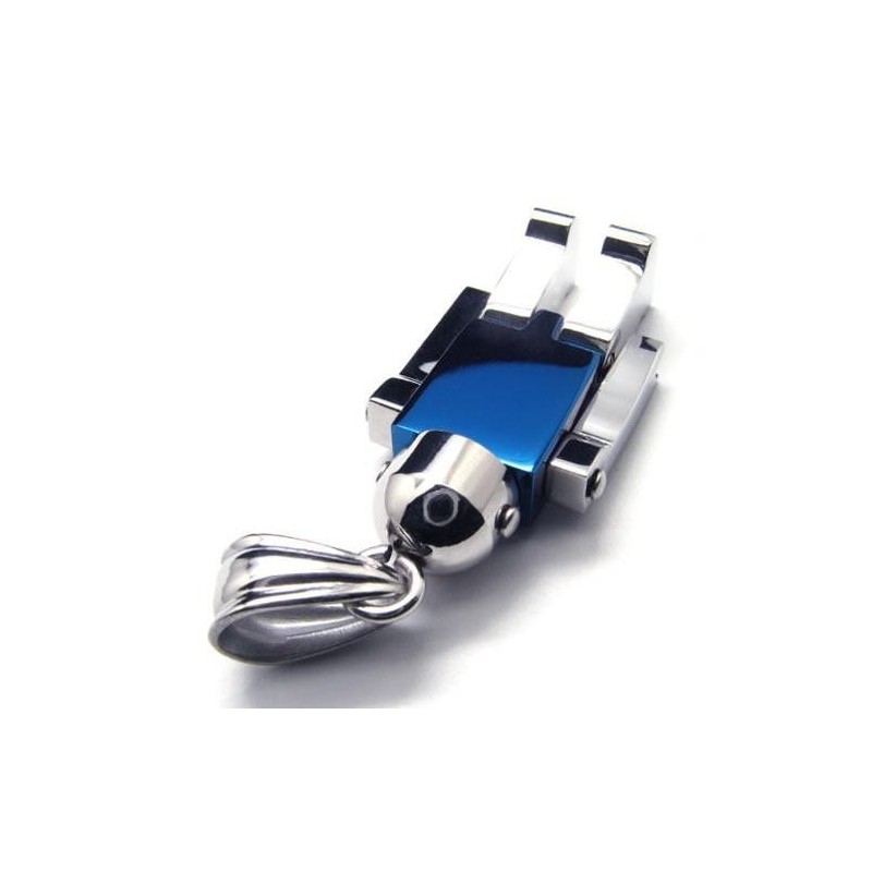 Colar Com Pingente De Robô Azul Prateado Em Titânio Puro Masculino Colar Com Pingente De Robô Azul Prateado Em Titânio Puro Masculino
