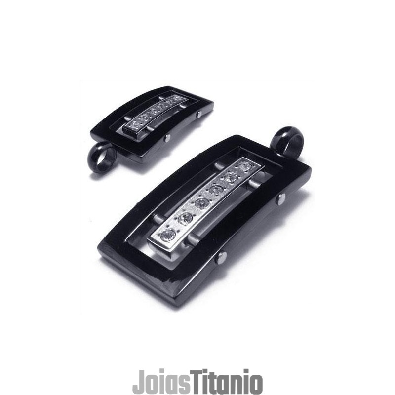 Colar Com Pingente De Titânio Puro Preto E Prata Masculino